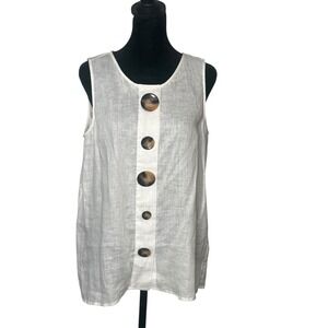 Vince Camuto Linen Sleeveless Top Women Size M White Minimalist‎ Coastal Artsy